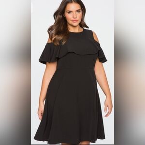 ELOQUII Black Cold Shoulder Ruffle Dress - Size 20‎